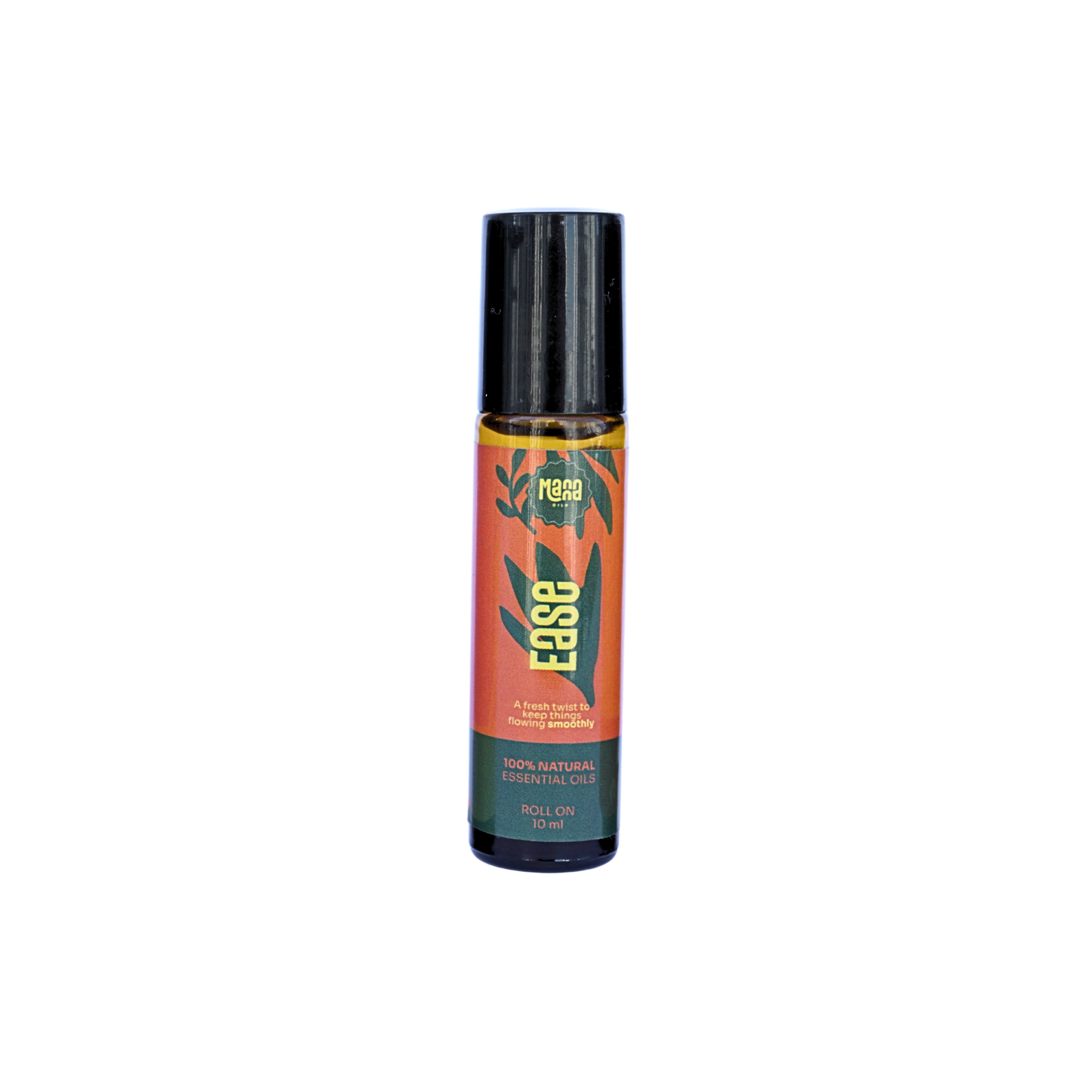 Manna EASE aroma roller, a 10 ml amber glass bottle with an orange and green label
